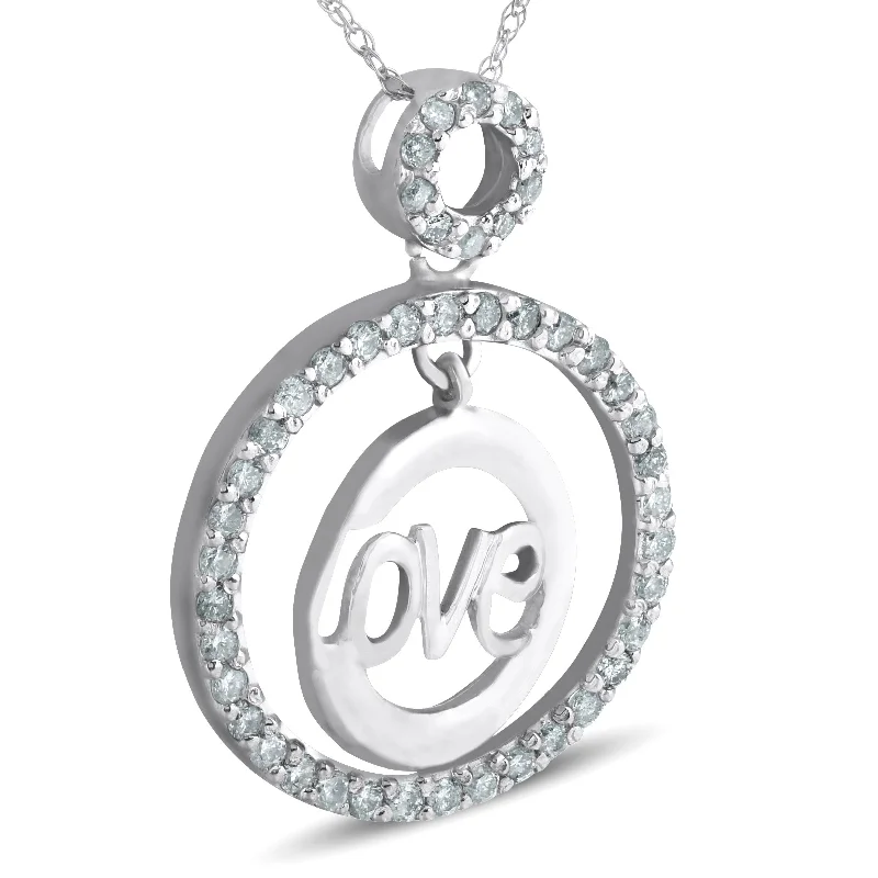 butterfly necklace with diamonds -White Gold 1/2ct Diamond Love Circle Pendant Necklace