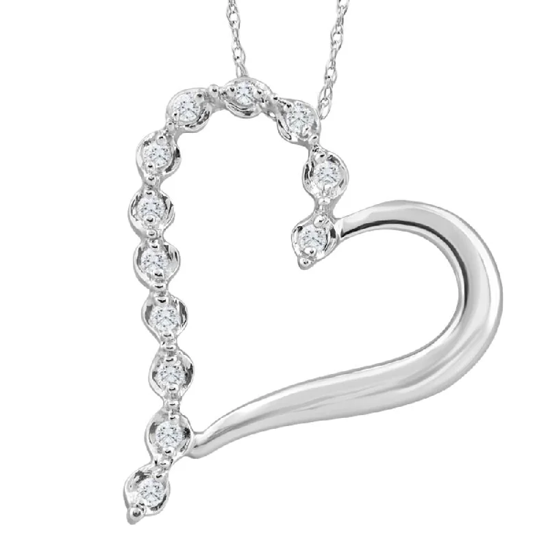 pearl necklace for brides -White Gold 1" Tall Diamond Heart Pendant Women's Necklace