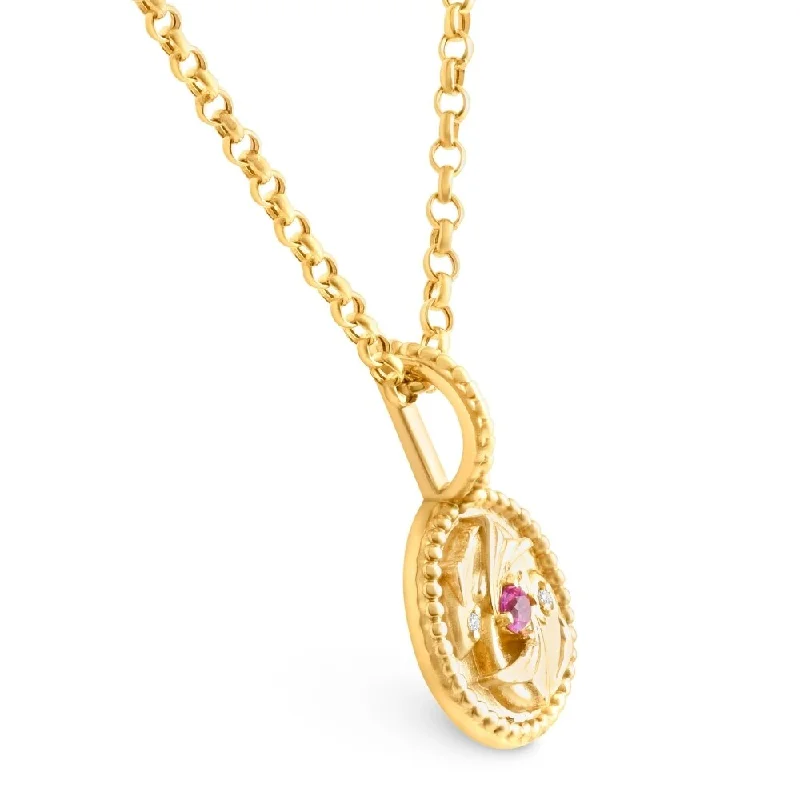 engraved name bar necklace -Yellow Pink Sapphire & Diamond Pisces Charm Pendant Women's Necklace 19mm