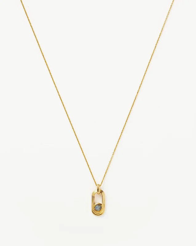 crystal healing necklace -Zenyu Link Gemstone Ovate Pendant Necklace | 18ct Gold Plated/Labradorite