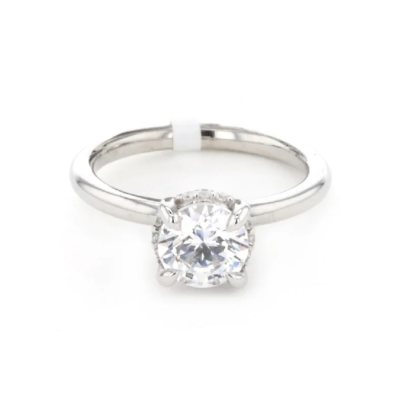 minimalist thin band ring -0.10 ctw Diamond Hidden Halo Engagement Ring