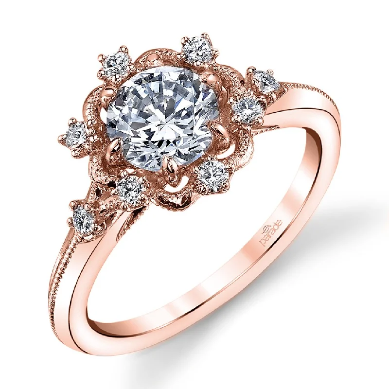 vintage rose gold band -0.20 ctw Diamond Halo Engagement Ring