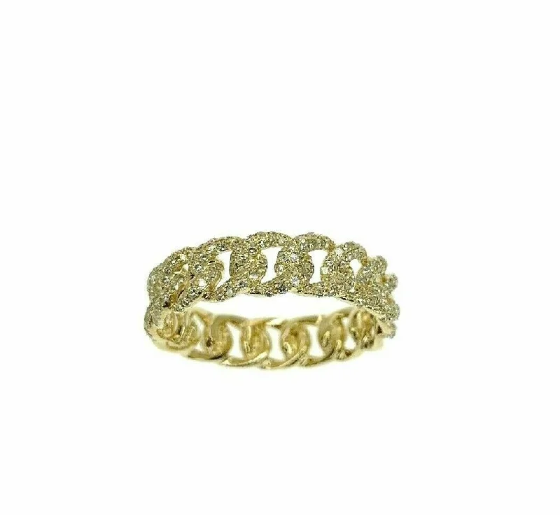 vintage filigree ring -0.50 Carat t.w. Pave' Diamond Cuban Link/Chain Stack Ring 14K Yellow Gold 5.3 MM