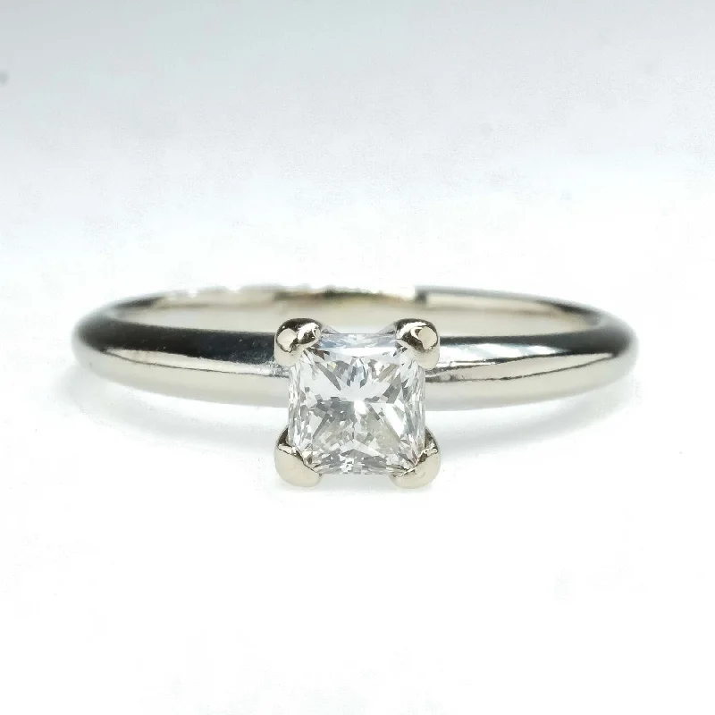 minimalist dainty ring -0.53ct VS2/E Princess Diamond Engagement Ring in 14K White Gold