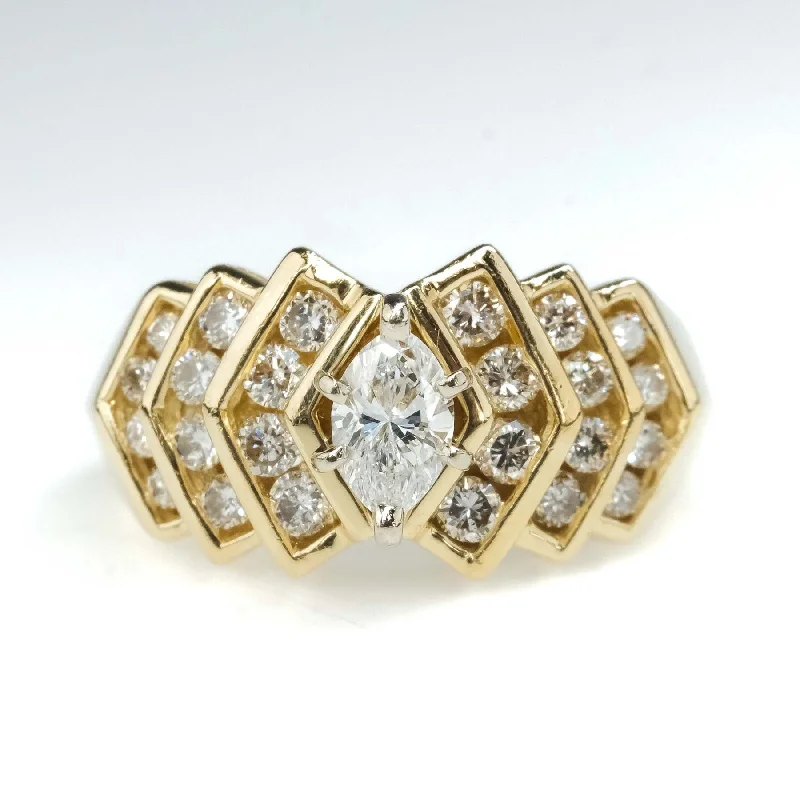 14k gold wedding band -0.55ct Marquise Diamond & Side Accented Engagement Ring in 14K Yellow Gold