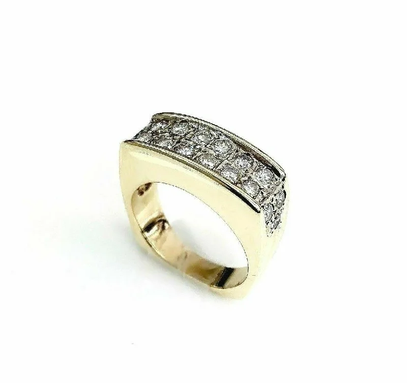 white gold eternity band -0.90 Carat t.w. Vintage Mens Diamond Square Sided Ring 14K Yellow Gold