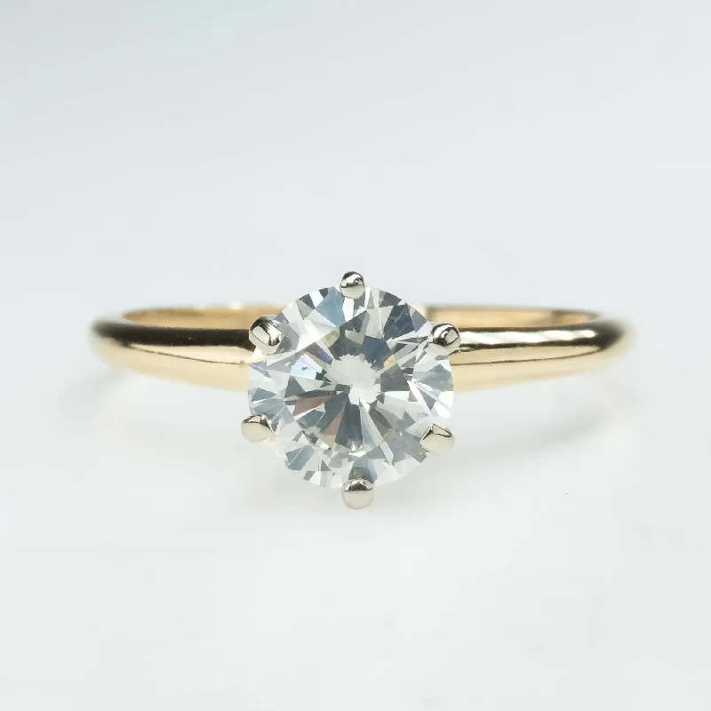 pear shaped engagement ring -1.03ct Round SI1/J Diamond Solitaire Engagement Ring in 14K Yellow Gold