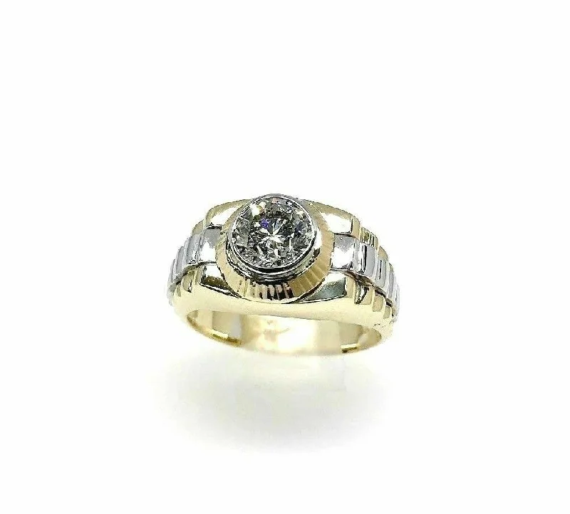 unique handmade ring -1.15 Carats Round Cut Diamond Signet Mens Ring 14K Two Tone Gold 15 Grams