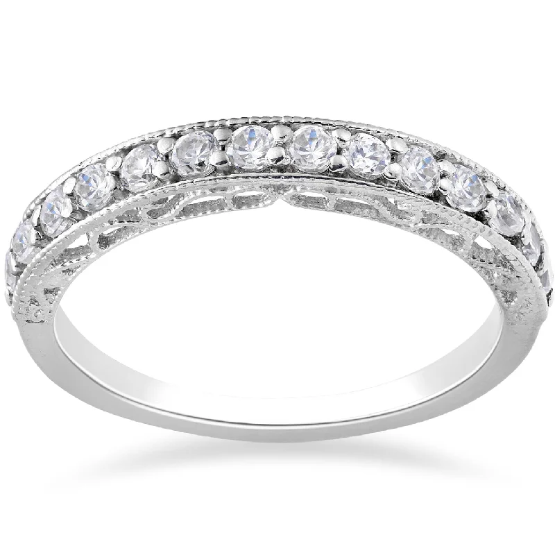 modern geometric ring -1/2ct Vintage Diamond Wedding Ring 14K White Gold