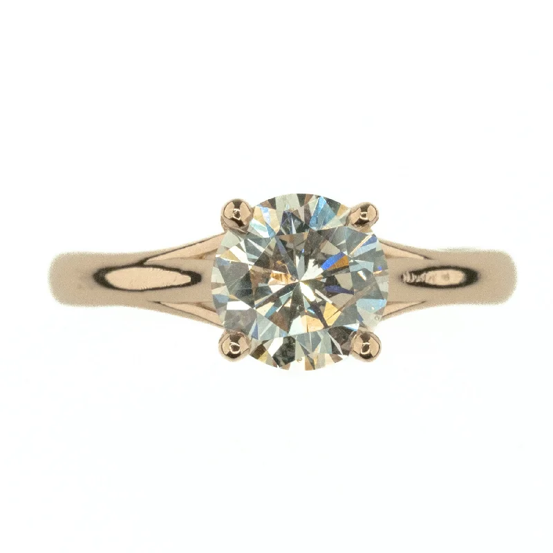 geometric art deco ring -1.30ct Round Brilliant Cut Diamond Solitaire Ring in 14K Rose Gold Size 7.25