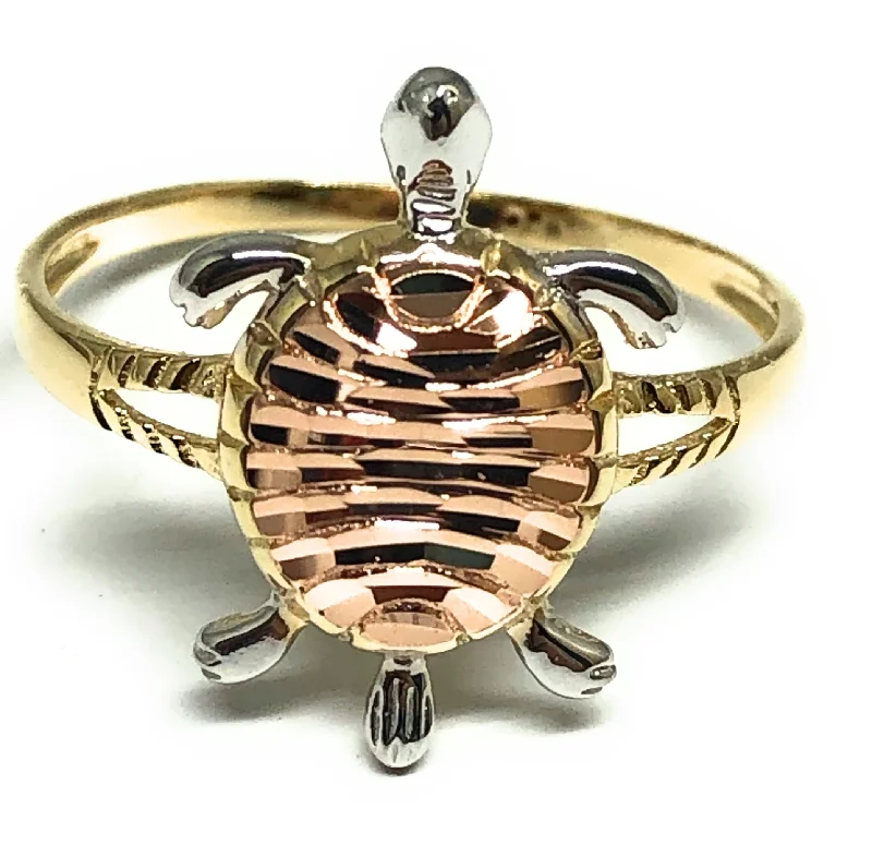 adjustable chain ring -10k Solid Gold Tri-Color Turtle Ring (FC 87)