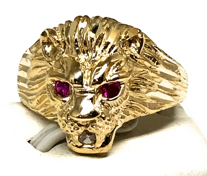 designer gemstone cocktail ring -10k Solid Gold Yellow Lion CZ Ring