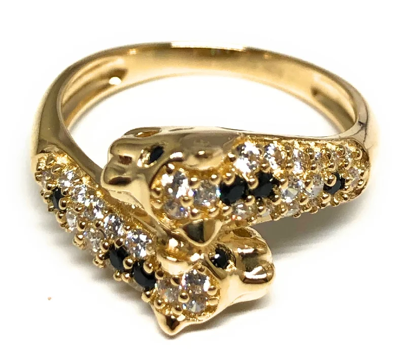 oval cut gemstone ring -10k Solid Gold Yellow Panther CZ Ring (FC 92)