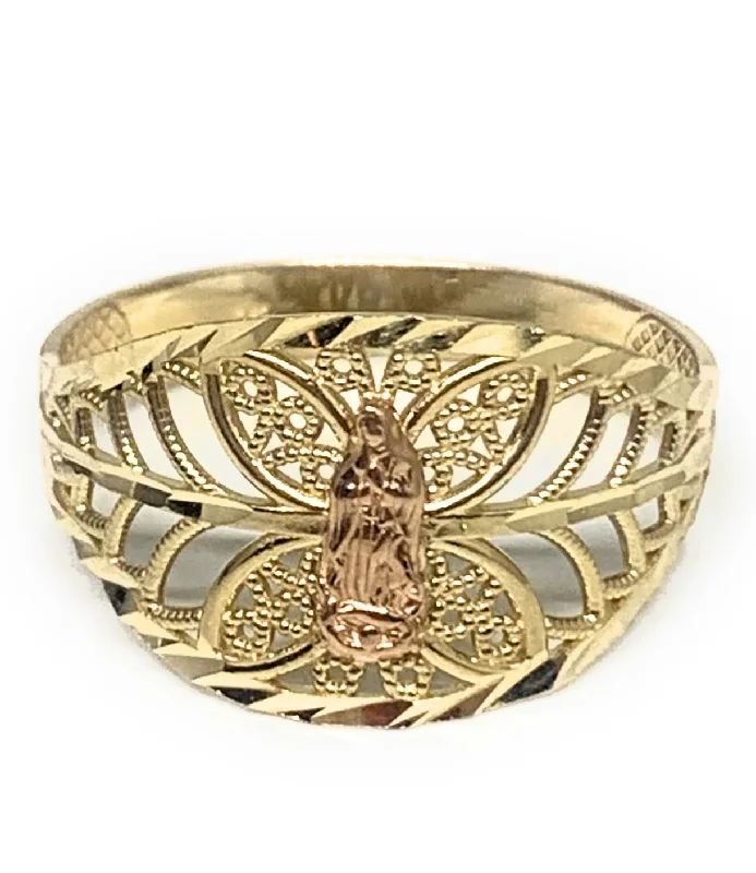 sapphire and diamond ring -10k Solid Gold Yellow & Rose Gold Virrgin Mary Filigran Butterfly Ring (FC 147)