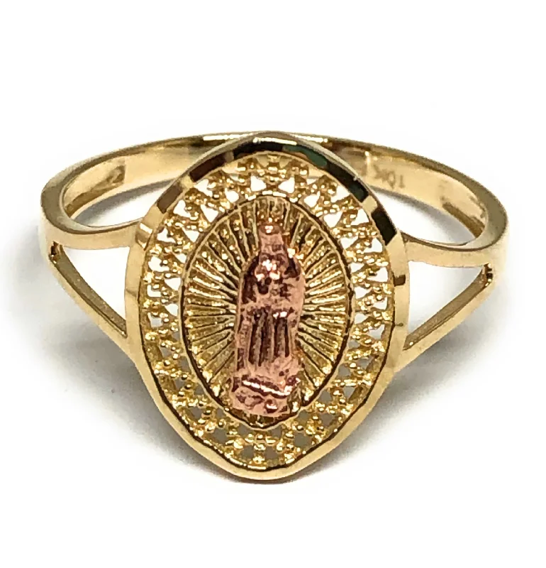 handmade sterling silver ring -10k Solid Gold Yellow & Rose Gold Virrgin Mary Ring (FC 24)