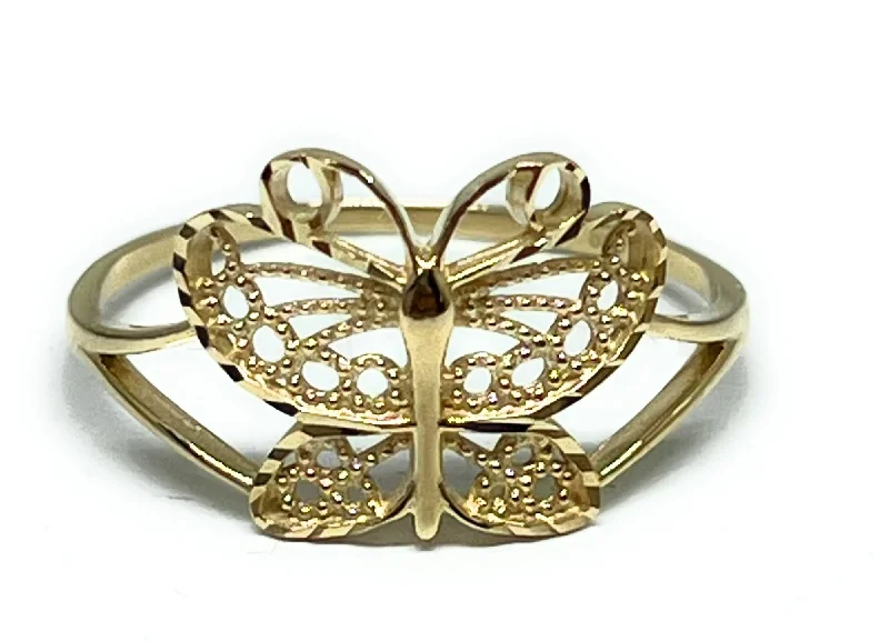 engraved name ring -14k Solid Gold Yellow Butterfly Ring (FC 170)