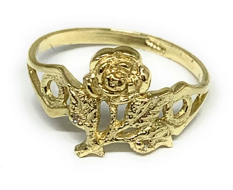 minimalist dainty ring -14k Solid Gold Yellow Flower Ring (FC 185)