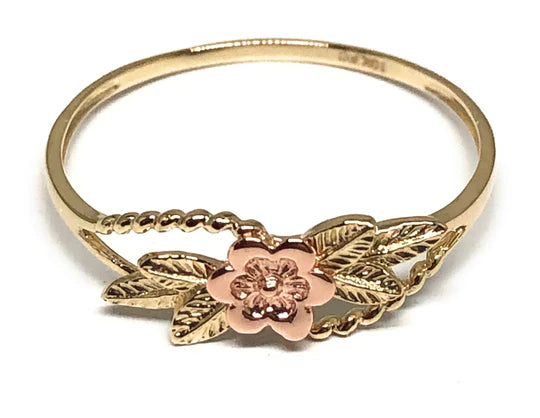 gold vermeil stacking ring -14k Solid Gold Yellow & Rose Gold DAINTY Flower Ring (FC 172)