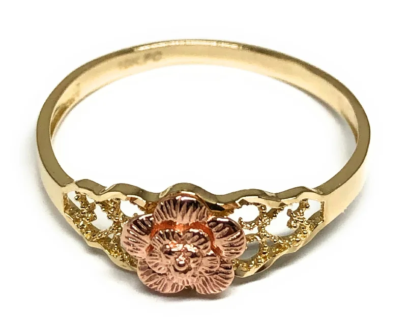 stylish spinner ring -14k Solid Gold Yellow & Rose Gold Flower Ring (FC 189)