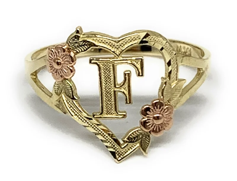 unique handmade ring -14k Solid Gold Yellow & Rose Gold Heart CUSTOMIZED Initial Ring