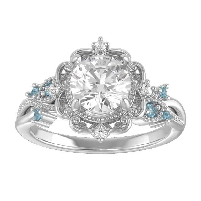 thick bold statement ring -14K White Gold 1 CT Round Lab-Grown Floral Engagement Ring Mounting