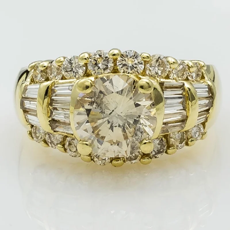 bohemian festival ring -14K Yellow Gold 1.20ct Round Diamond I1/J & Accented Engagement Ring Size 5