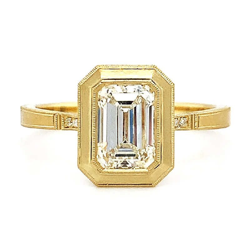 mother of pearl ring -Emerald Cut Diamond Engagement Ring - "Mariana Bezel"