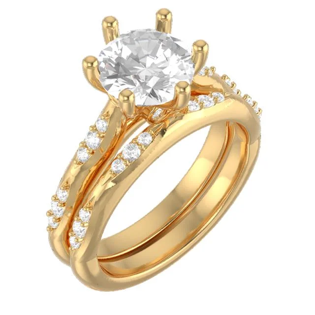 oval cut gemstone ring -18k Yellow Gold Round Diamond 6-prong Accent Engagement Ring