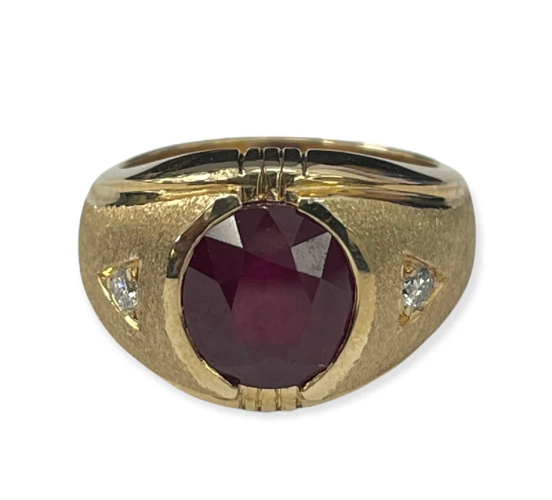 black spinel gothic ring -4.65 Carats Ruby Oval Gem Diamond Ring Yellow Gold 14kt Unisex