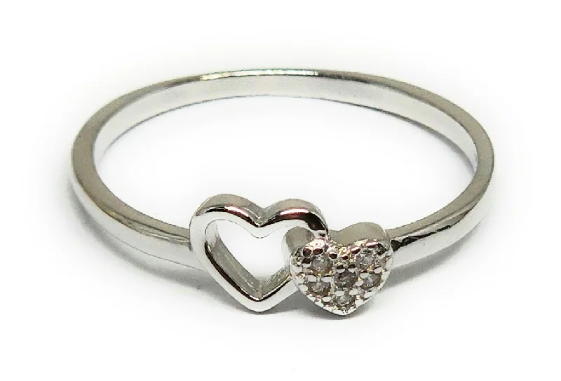 diamond wedding band -.925 Silver Double Heart CZ Ring