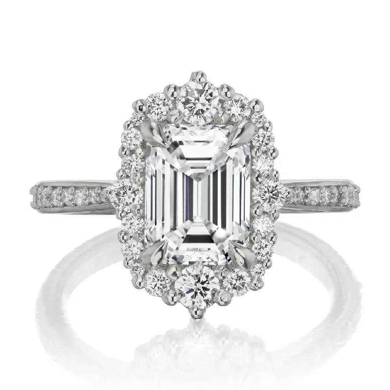 rose gold plated ring -・ADELINE・Emerald Cut Lab-Grown Diamond Center (VVS2/E), Diamond Halo (2.33ctw+)