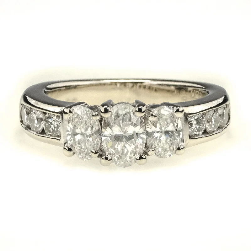 trendy knuckle ring -Ashi 1.50ctw Diamond Three Stone w/Side Accents Engagement Ring 14K White Gold