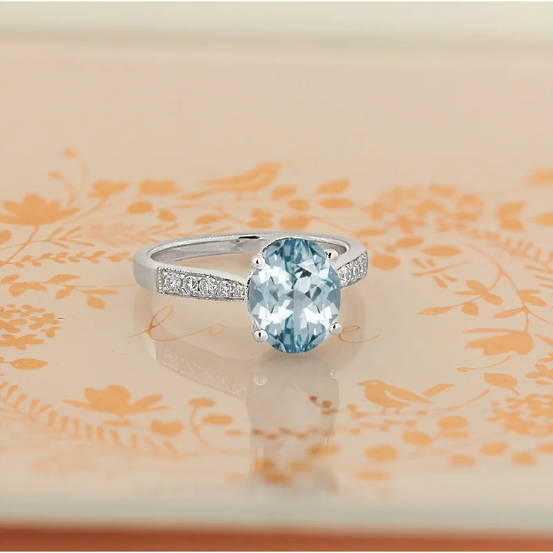 handmade sterling silver ring -Auriya 1 3/4ct Fancy Oval Aquamarine and Diamond Engagement Ring 1/4ctw 14k Gold