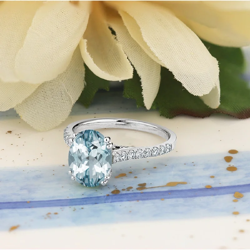 silver ring for women -Auriya 1 5/8ct Fancy Oval Aquamarine and Diamond Engagement Ring 1/4ctw 14k Gold