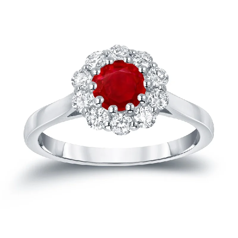 vintage style ring for women -Auriya 14k Gold 3/5ct Ruby and 1/2ct TDW Diamond Halo Engagement Ring