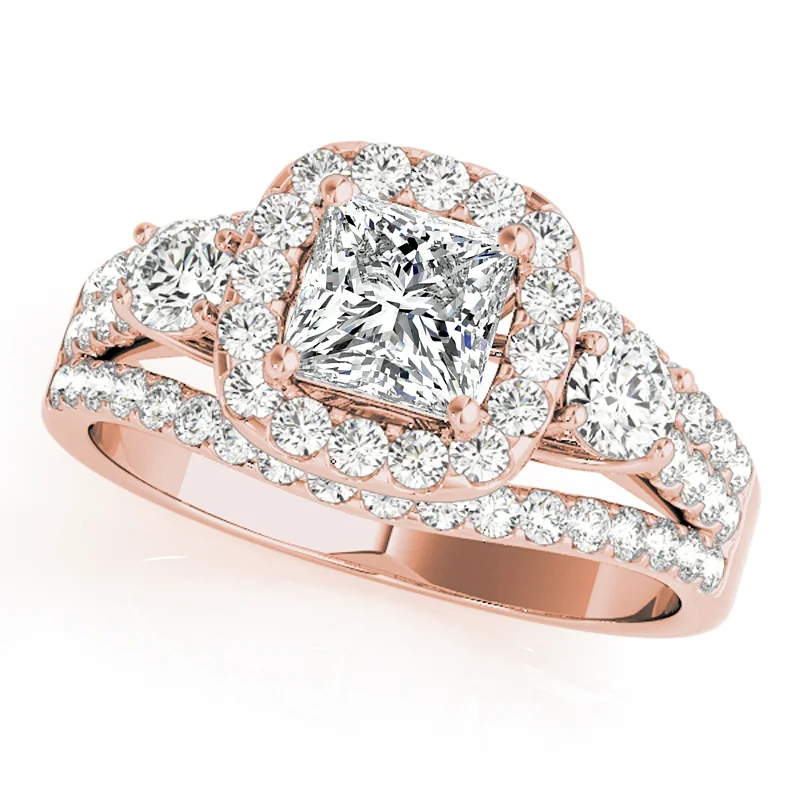 three stone engagement ring -Auriya 14k Rose Gold Lab Grown Princess Diamond Halo Engagement Ring 0.50 to 5.00 ct. tw. (F-G VS)