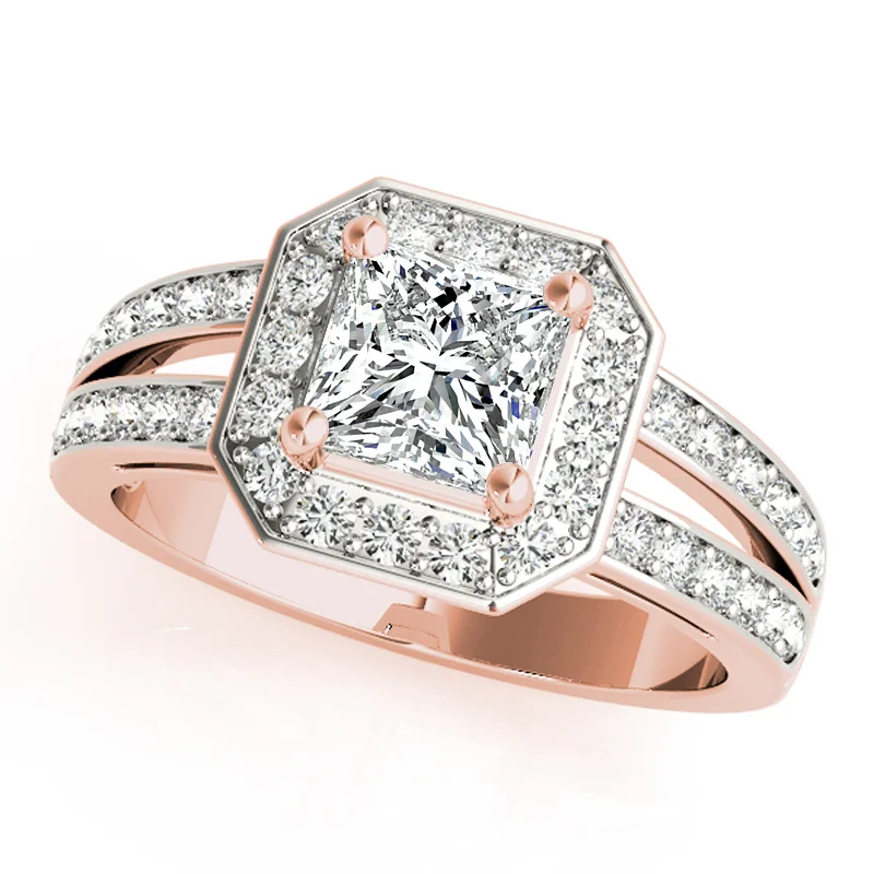 birthstone ring for mother -Auriya 14k Rose Gold Lab Grown Princess Diamond Halo Engagement Ring 0.50 to 5.00 ct. tw. (F-G VS)