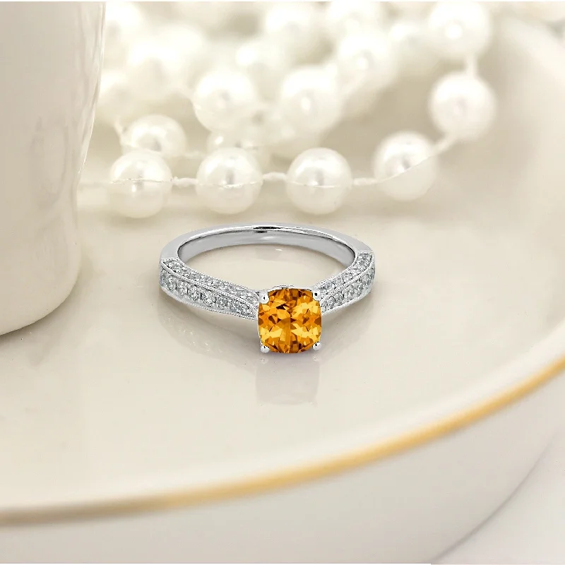 vintage rose gold band -Auriya 1ct Unique Cushion-cut Citrine and Diamond Engagement Ring 3/8cttw 14k Gold