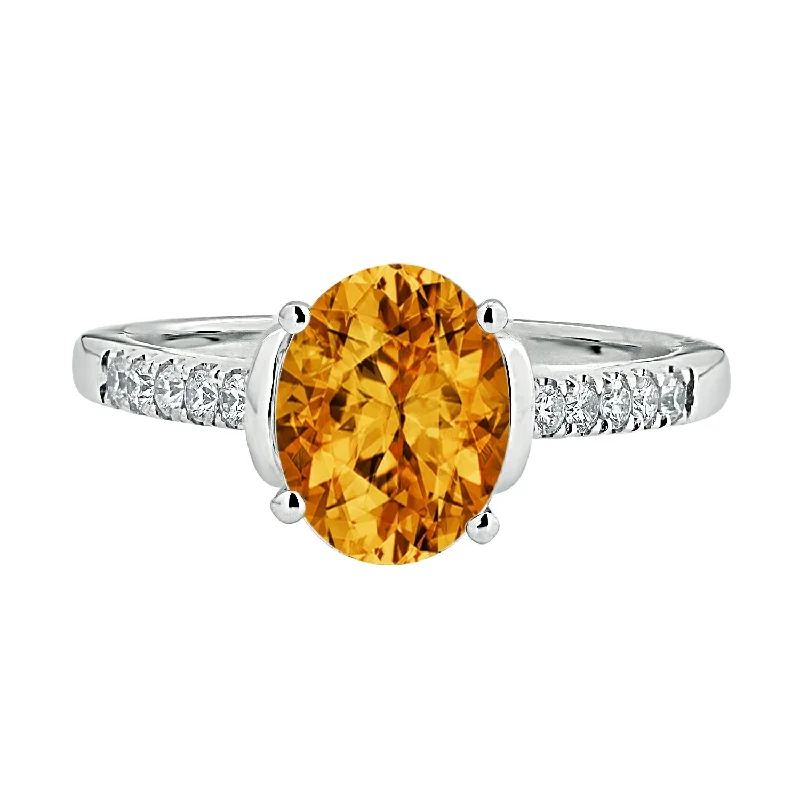 adjustable open ring for women -Auriya 2ct Fancy Oval Citrine and Diamond Engagement Ring 1/6ctw 14k Gold