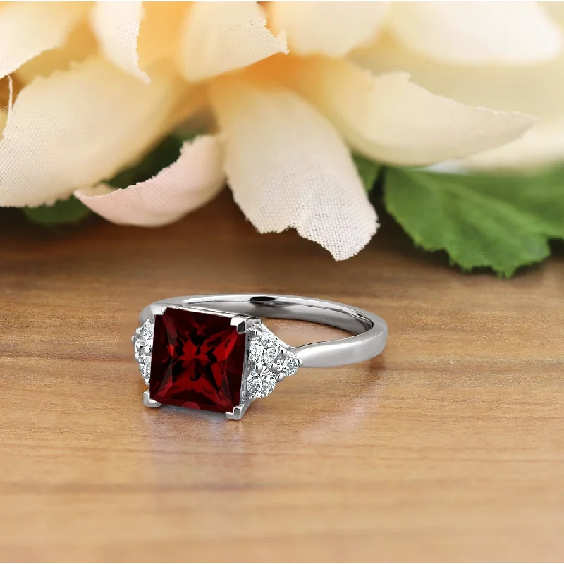 artistic handmade resin ring -Auriya 3 1/10ct Princess-cut Garnet and Diamond Engagement Ring 1/3ctw 14k Gold