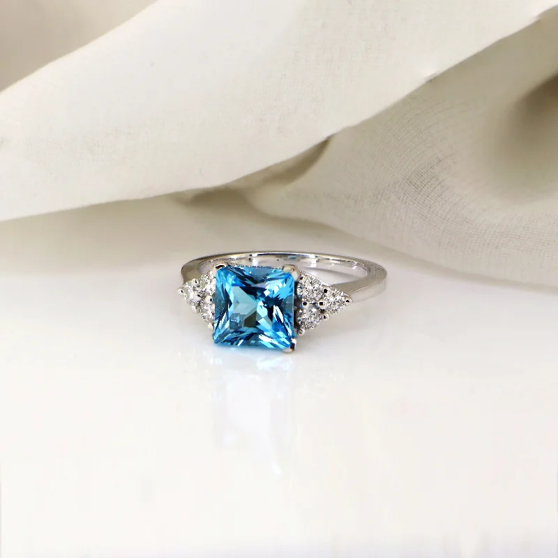 resin flower ring -Auriya 3 1/10ct Princess-cut Sky Blue Topaz and Diamond Engagement Ring 1/3ctw 14k Gold