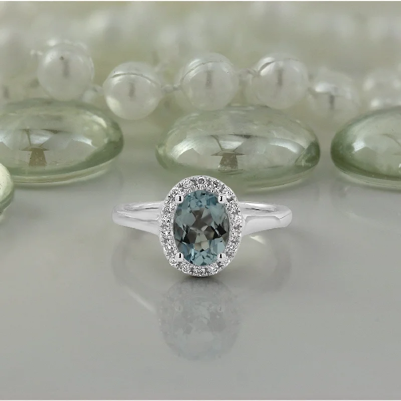 14k gold wedding band -Auriya Classic 5/8ct Oval Aquamarine and Halo Diamond Engagement Ring 1/8cttw 14k Gold