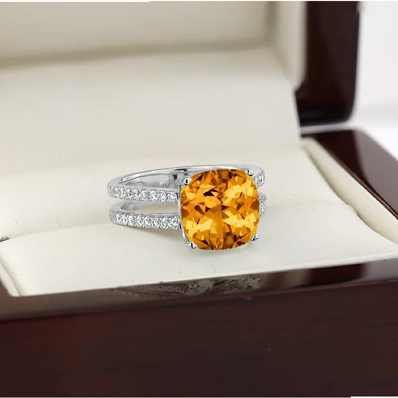 open cuff ring -Auriya Modern 3ct Cushion-cut Citrine and Diamond Engagement Ring 1/4cttw 14k Gold