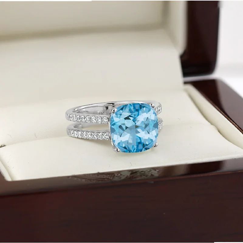 asymmetrical statement ring -Auriya Modern 5ct Cushion-cut Sky Blue Topaz and Diamond Engagement Ring 1/4cttw 14k Gold