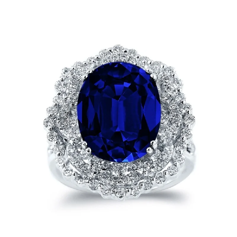 black spinel gothic ring -Auriya Unique 8 1/4ct Royal Blue Sapphire Halo Diamond Engagement Ring 1 1/3ct TDW 18k Gold