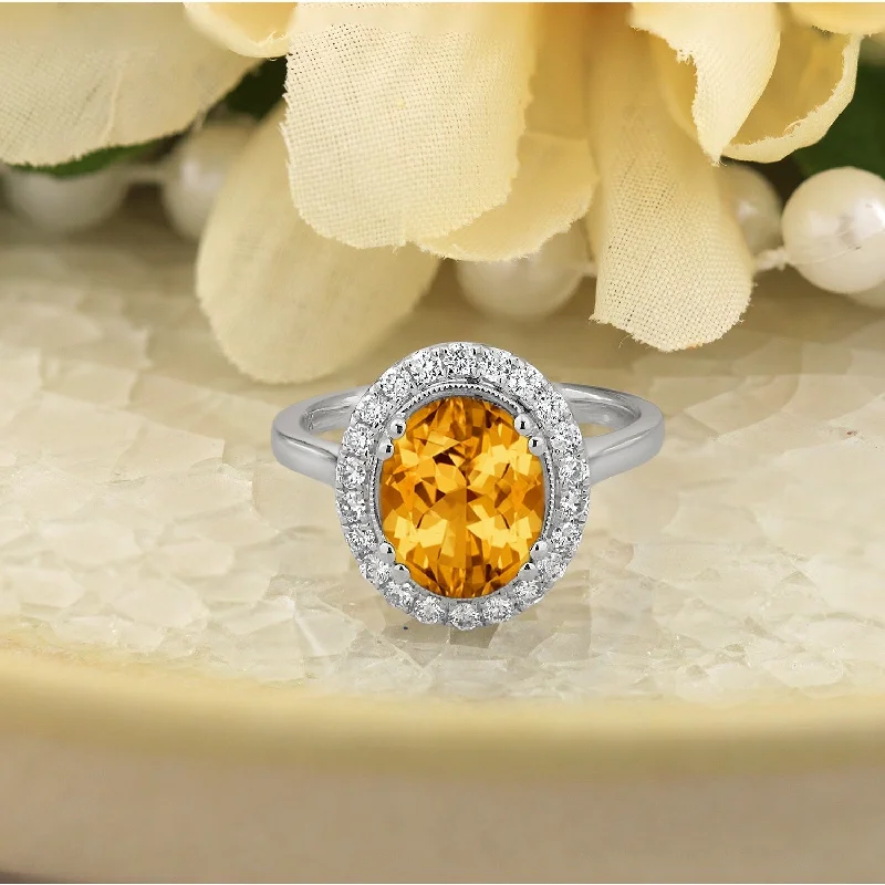 minimalist dainty ring -Auriya Vintage 2 5/8ct Oval Citrine and Halo Diamond Engagement Ring 1/3ctw 14k Gold