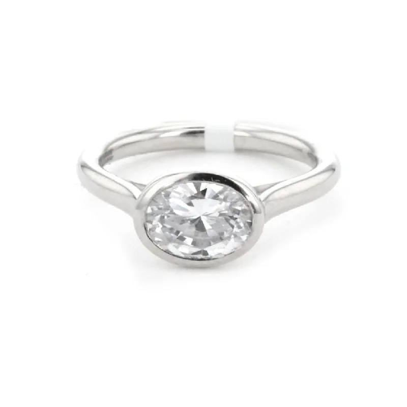 engraved couple matching rings -Bezel Solitaire Engagement Ring