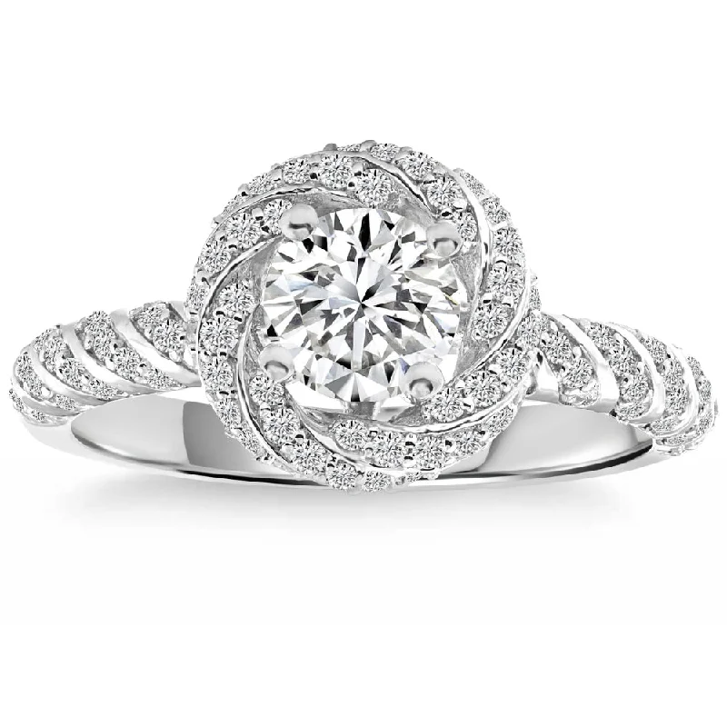 braided rope design ring -Certified 1.20Ct Diamond Engagement Ring White Gold Lab Grown Twist Vine Band