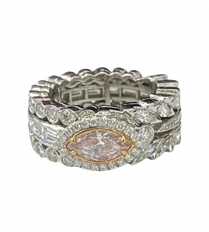 white gold eternity band -Certified Marquise Pink Diamond Ring With Multi Shaped Diamonds Platinum