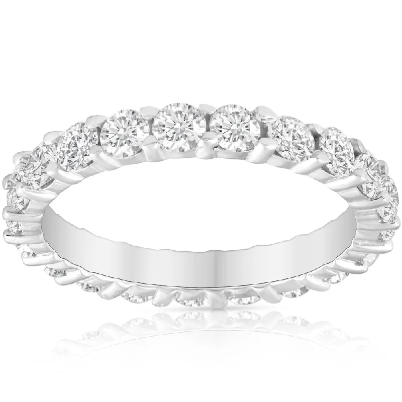 mother of pearl ring -Diamond Eternity Ring 2 Carat Womens Stackable Wedding Band 14K White Gold